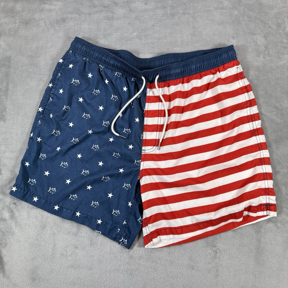 Southern Tide Red White and Blue American Flag Swim Trunks
